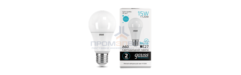 Лампа Gauss Elementary A60 15W 1450lm 4100K E27 LED 1/10/50