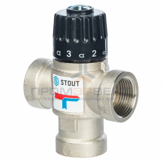 Клапан термостатический смесительный STOUT - 3/4" (ВР, t35-60°C, kvs 1.6, L-образное смешивание)