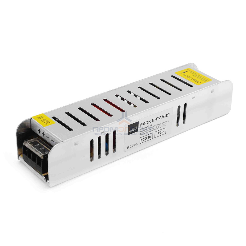 03-99 Блок питания 24В, (СТ), 100Вт, импульсный, IP20, 170-264В, 4,2А, алюм., слим, сереб., 188*46*35мм.