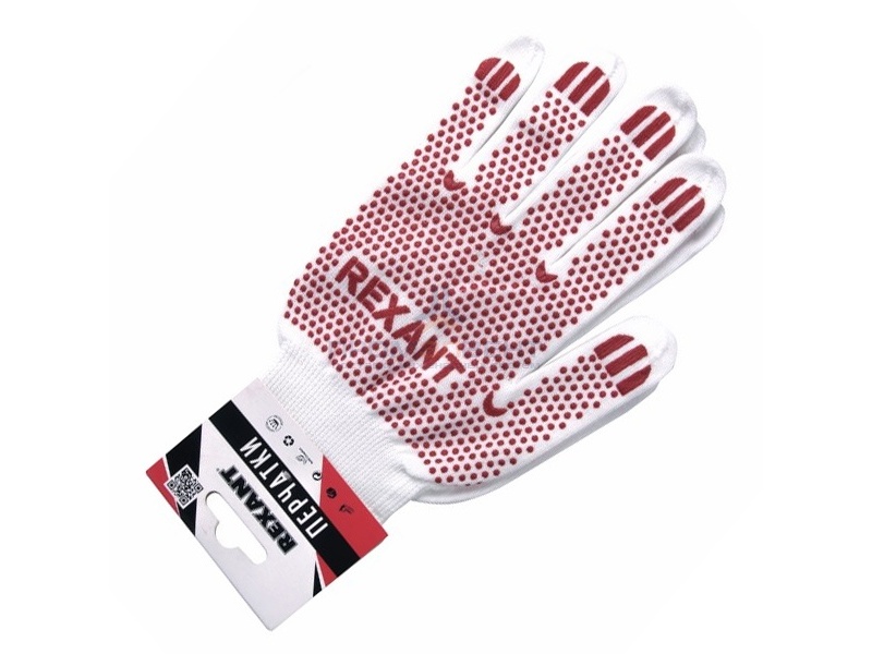 Перчатки ХБ белые нейлоновые (точка ПВХ) REXANT